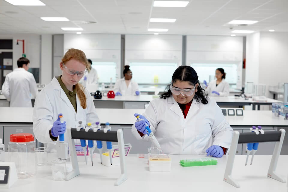 Microbiology and Immunology students at Keele working in lab